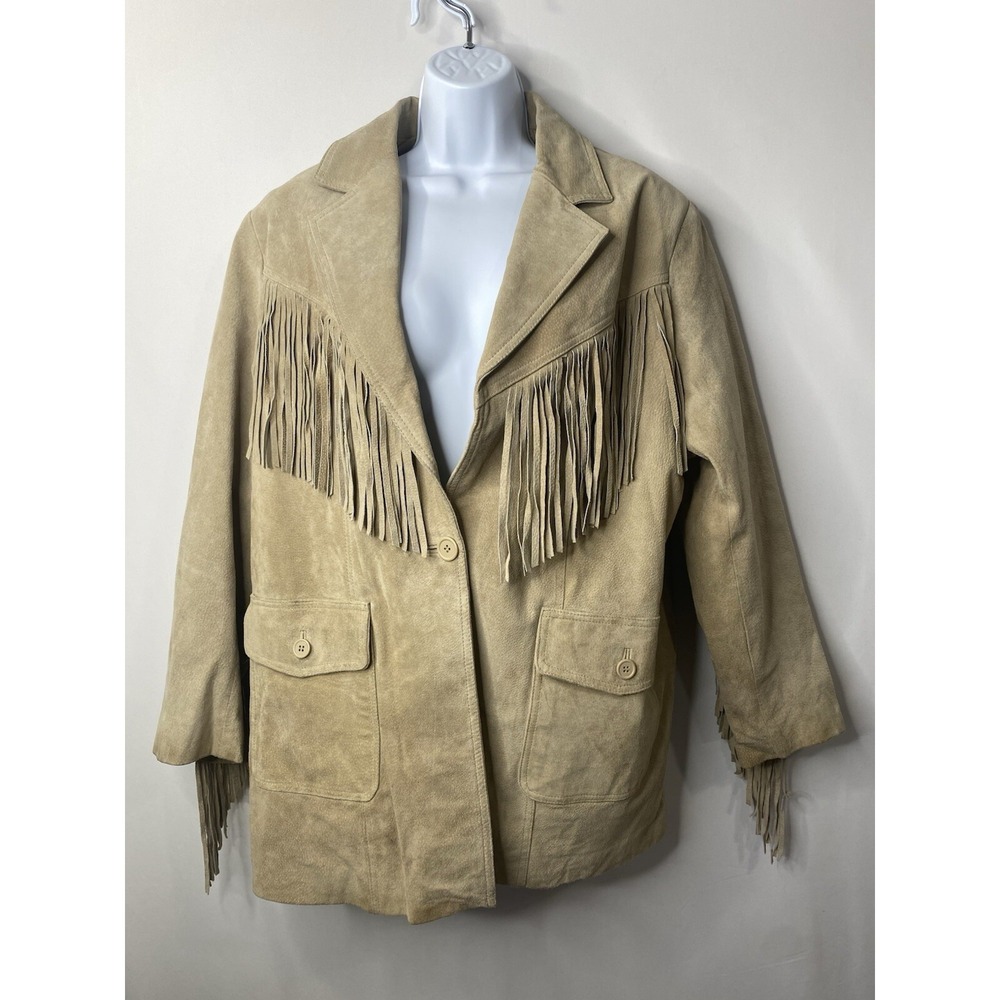 Vintage Romans Women Leather Fringe Coat Size A6 Western Hippie Boho Yellowstone